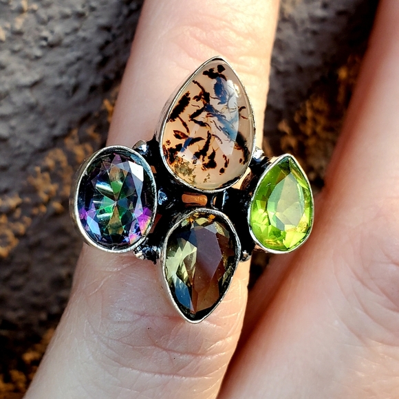 New Dendritic Agate, Mystic Topaz 925 Silver Ring. - Picture 4 of 16